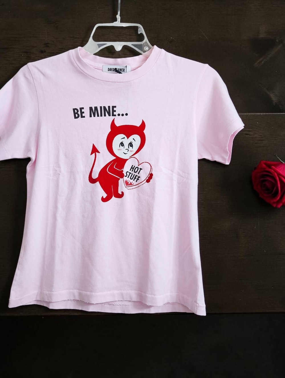 Daydreamer Light Pink Be Mine Hot Stuff Devil Valentine's Day Short Sleeve Tee S